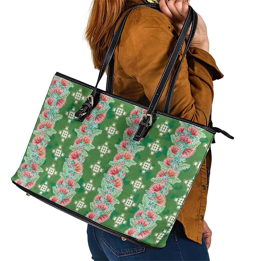 Hawaii Ohia Lehua Leather Tote Bag Tropical Vibes Green LT05 - Polynesian Pride