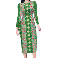 Hawaii Ohia Lehua Long Sleeve Bodycon Dress Tropical Vibes Green LT05 Long Dress Green - Polynesian Pride