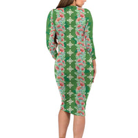 Hawaii Ohia Lehua Long Sleeve Bodycon Dress Tropical Vibes Green LT05 - Polynesian Pride