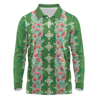 Hawaii Ohia Lehua Long Sleeve Polo Shirt Tropical Vibes Green LT05 Green - Polynesian Pride