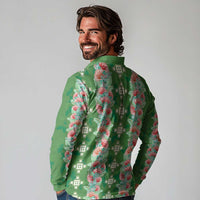 Hawaii Ohia Lehua Long Sleeve Polo Shirt Tropical Vibes Green LT05 - Polynesian Pride