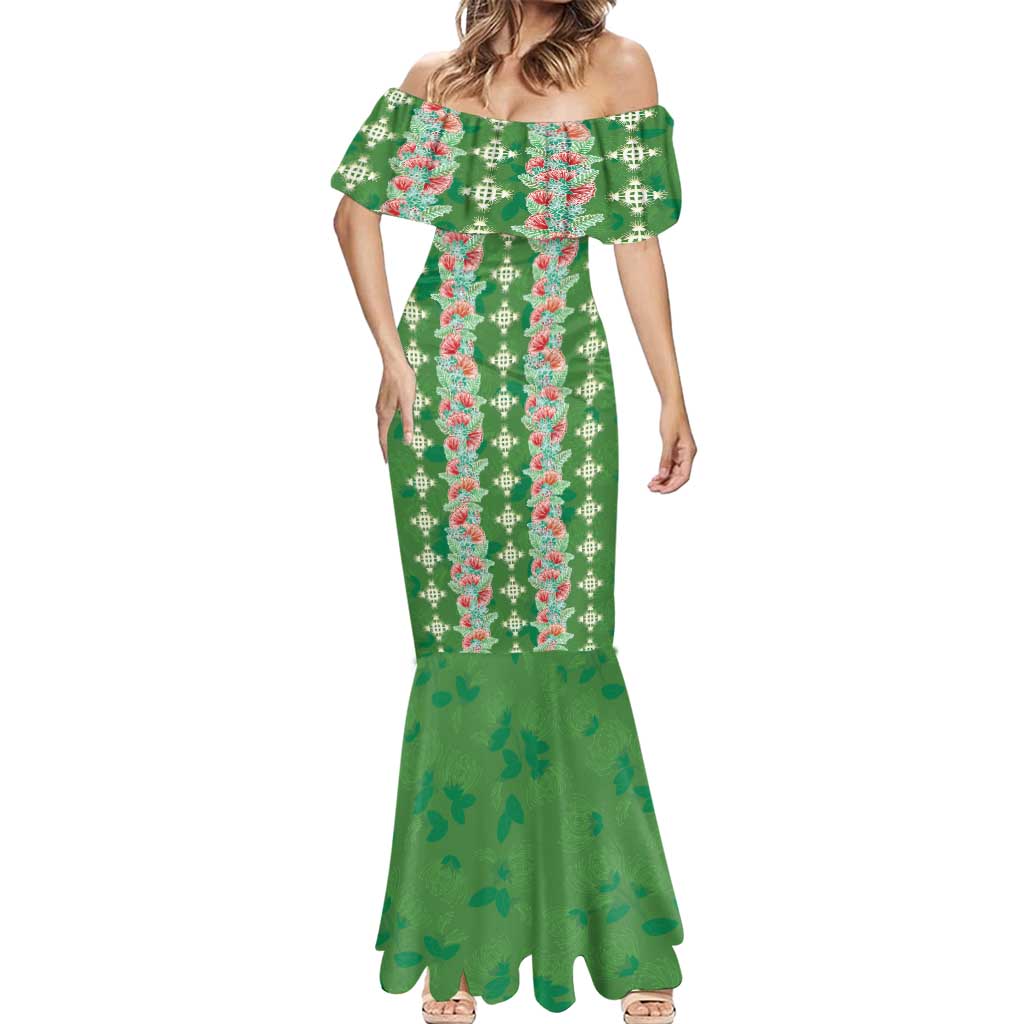 Hawaii Ohia Lehua Mermaid Dress Tropical Vibes Green LT05 - Polynesian Pride
