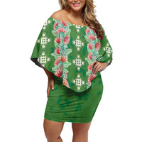 Hawaii Ohia Lehua Off Shoulder Short Dress Tropical Vibes Green LT05 Women Green - Polynesian Pride