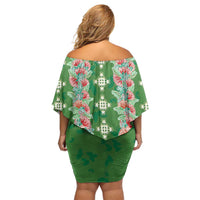Hawaii Ohia Lehua Off Shoulder Short Dress Tropical Vibes Green LT05 - Polynesian Pride