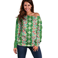 Hawaii Ohia Lehua Off Shoulder Sweater Tropical Vibes Green LT05 Women Green - Polynesian Pride