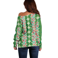 Hawaii Ohia Lehua Off Shoulder Sweater Tropical Vibes Green LT05 - Polynesian Pride