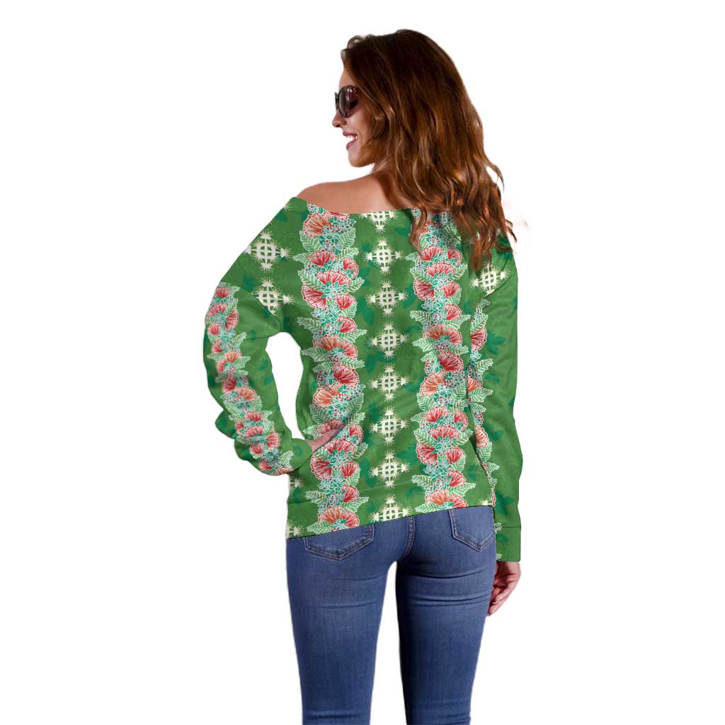 Hawaii Ohia Lehua Off Shoulder Sweater Tropical Vibes Green LT05 - Polynesian Pride