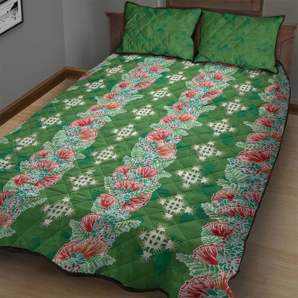 Hawaii Ohia Lehua Quilt Bed Set Tropical Vibes Green
