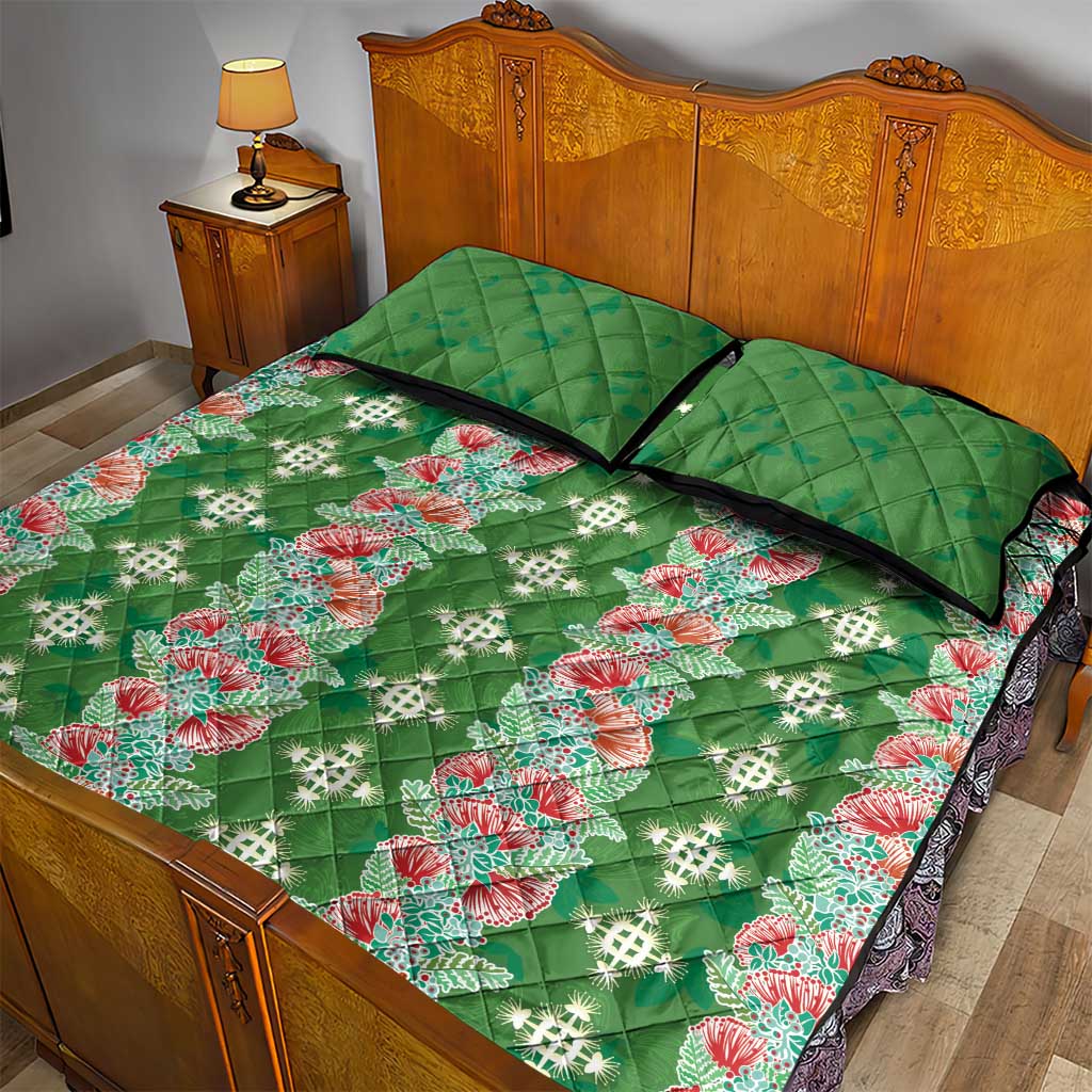 Hawaii Ohia Lehua Quilt Bed Set Tropical Vibes Green