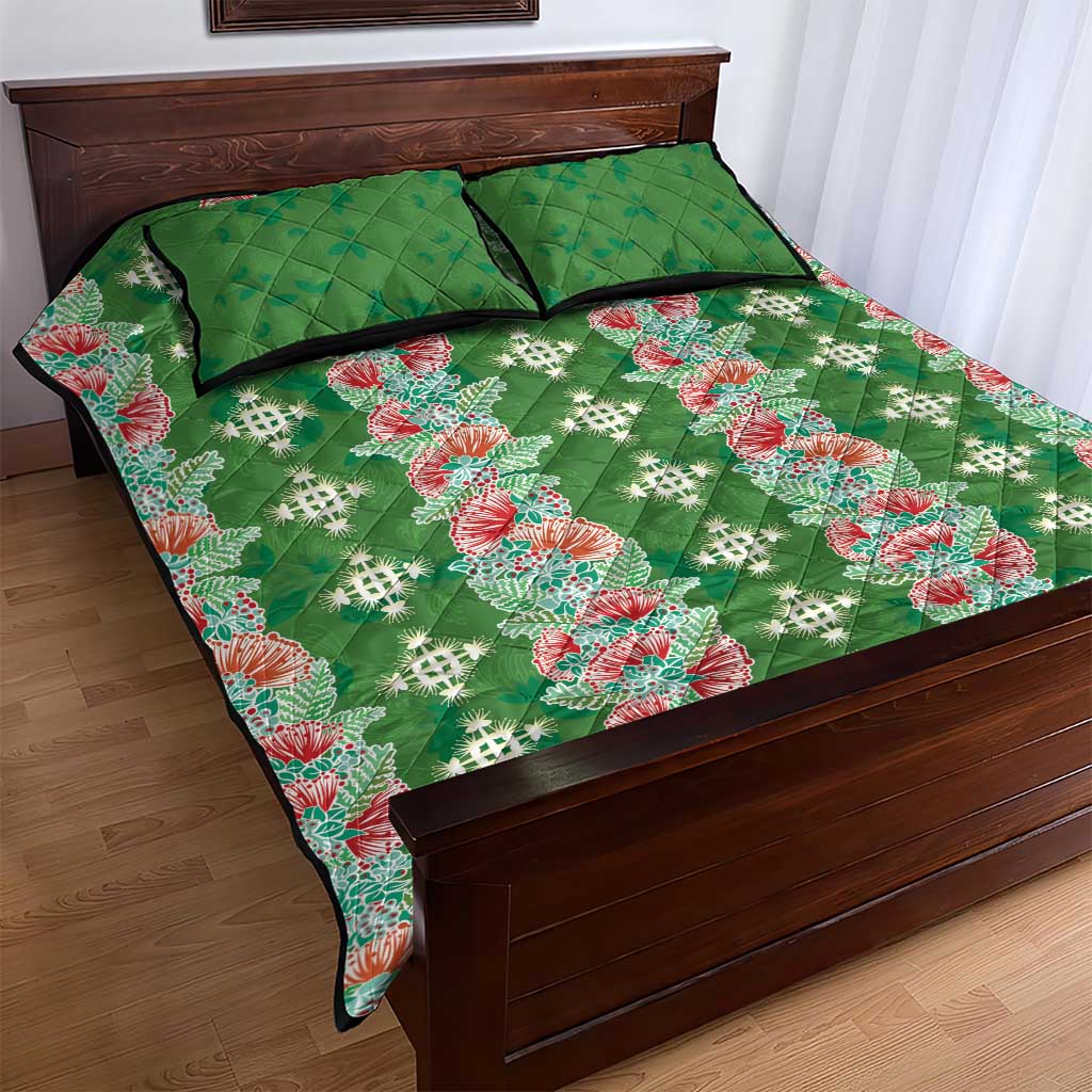Hawaii Ohia Lehua Quilt Bed Set Tropical Vibes Green