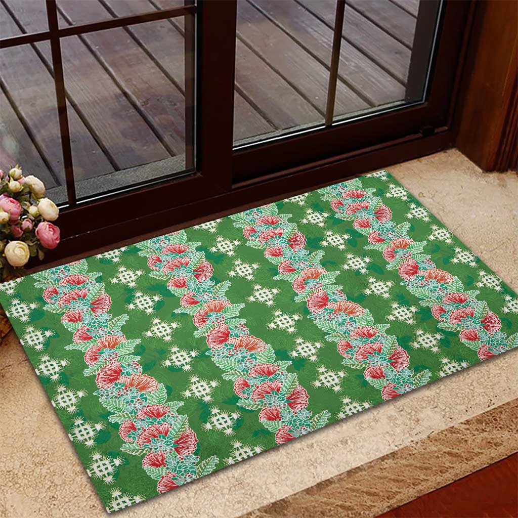 Hawaii Ohia Lehua Rubber Doormat Tropical Vibes Green