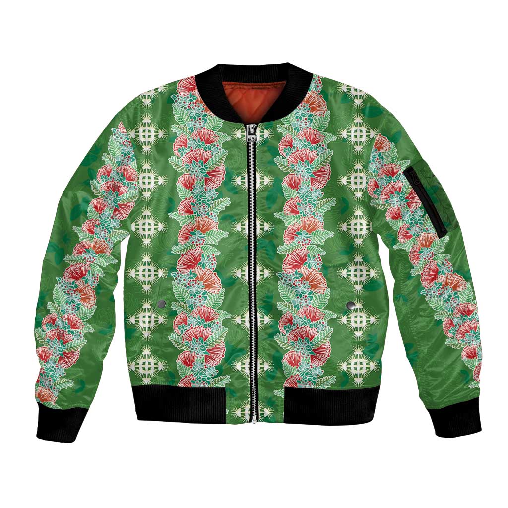 Hawaii Ohia Lehua Sleeve Zip Bomber Jacket Tropical Vibes Green LT05 Unisex Green - Polynesian Pride