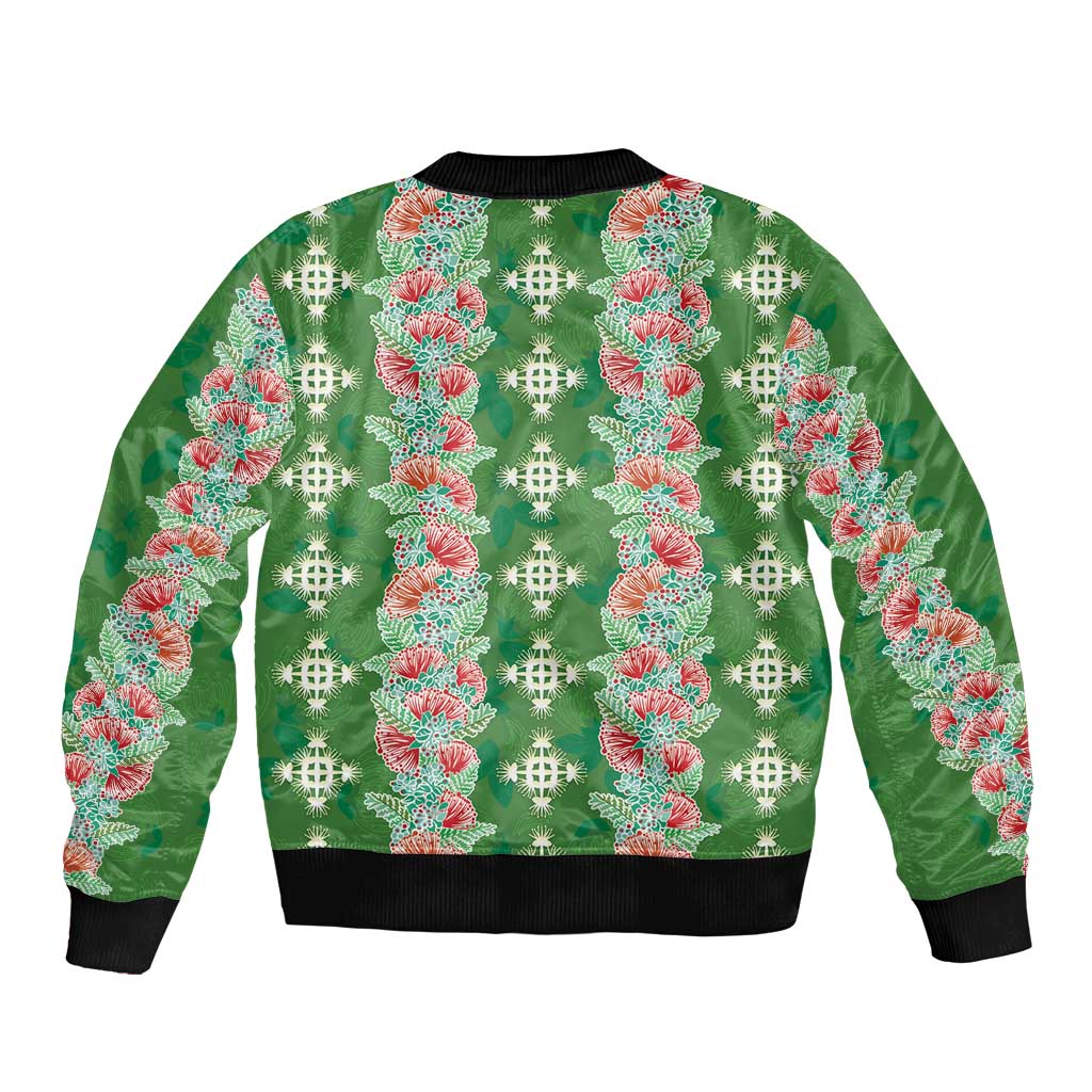 Hawaii Ohia Lehua Sleeve Zip Bomber Jacket Tropical Vibes Green LT05 - Polynesian Pride