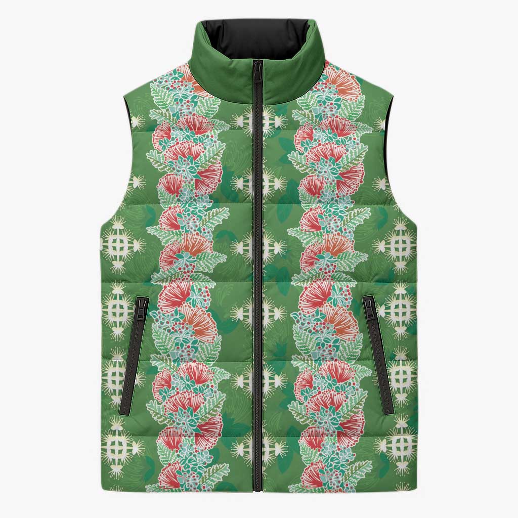 Hawaii Ohia Lehua Sleeveless Puffer Jacket Tropical Vibes Green LT05 Unisex Green - Polynesian Pride