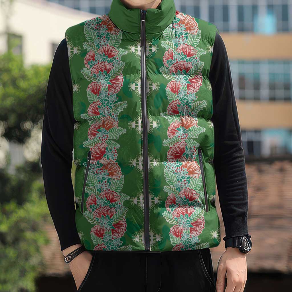 Hawaii Ohia Lehua Sleeveless Puffer Jacket Tropical Vibes Green LT05 - Polynesian Pride