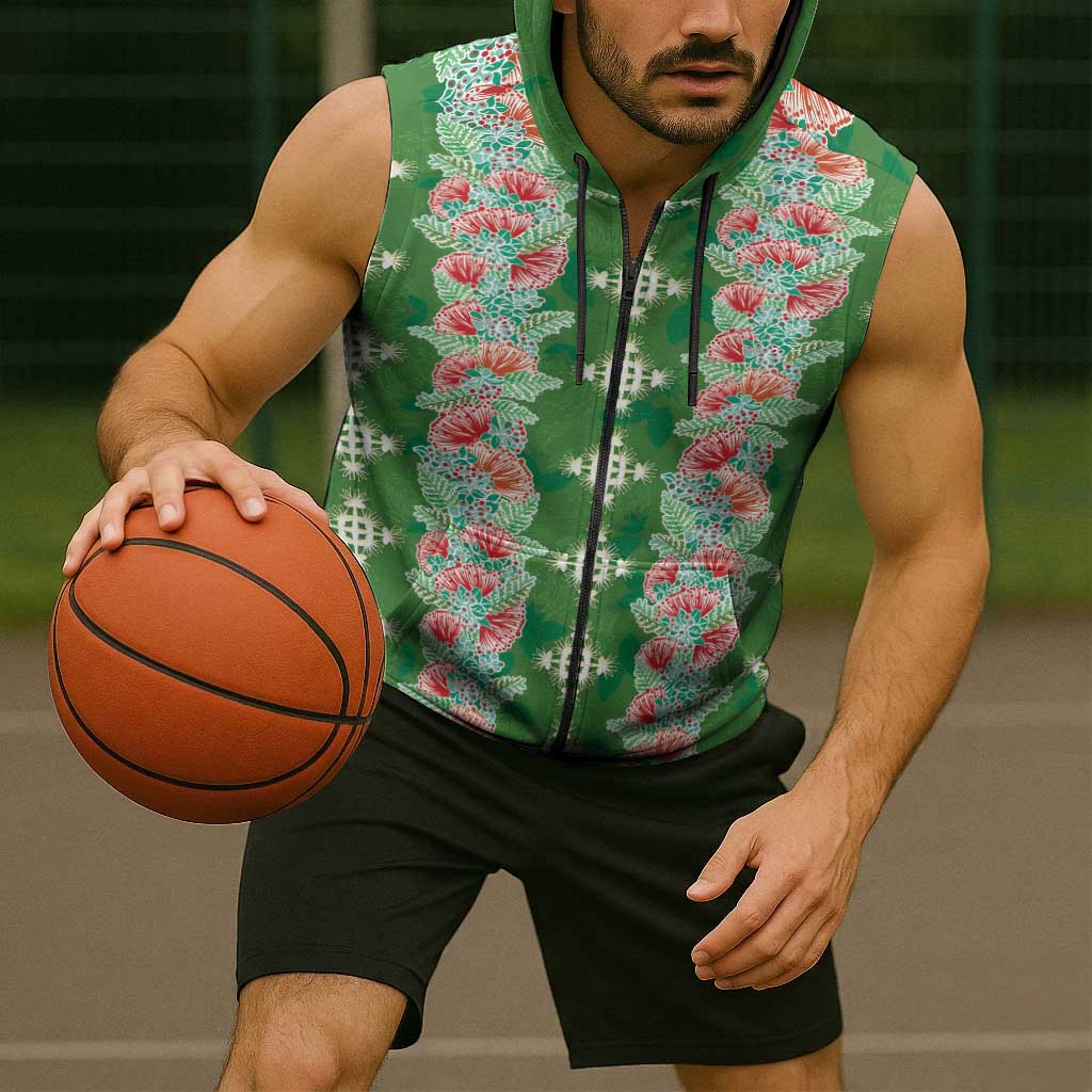 Hawaii Ohia Lehua Sleeveless Zip Hoodie Tropical Vibes Green LT05 - Polynesian Pride