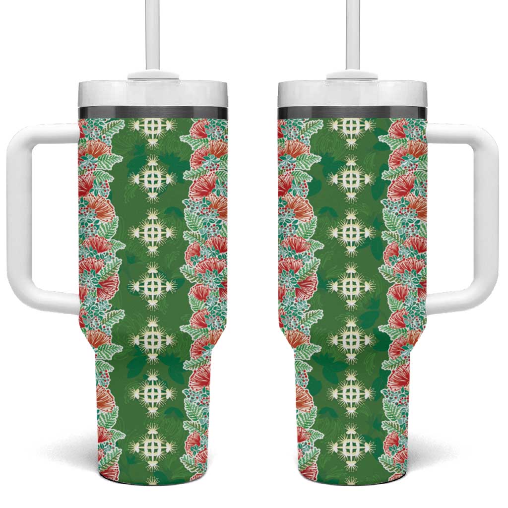 Hawaii Ohia Lehua Tumbler With Handle Tropical Vibes Green LT05 One Size: 40 oz Green - Polynesian Pride