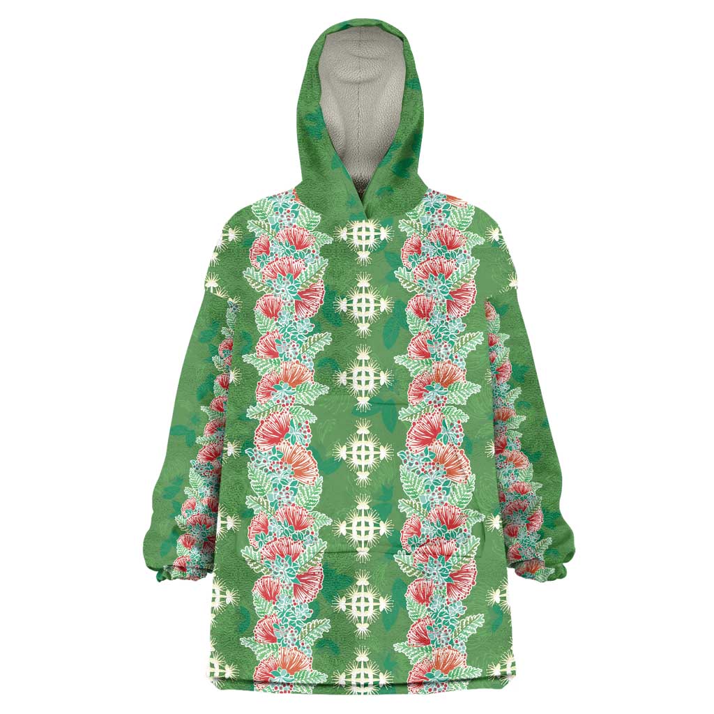 Hawaii Ohia Lehua Wearable Blanket Hoodie Tropical Vibes Green LT05 One Size Green - Polynesian Pride