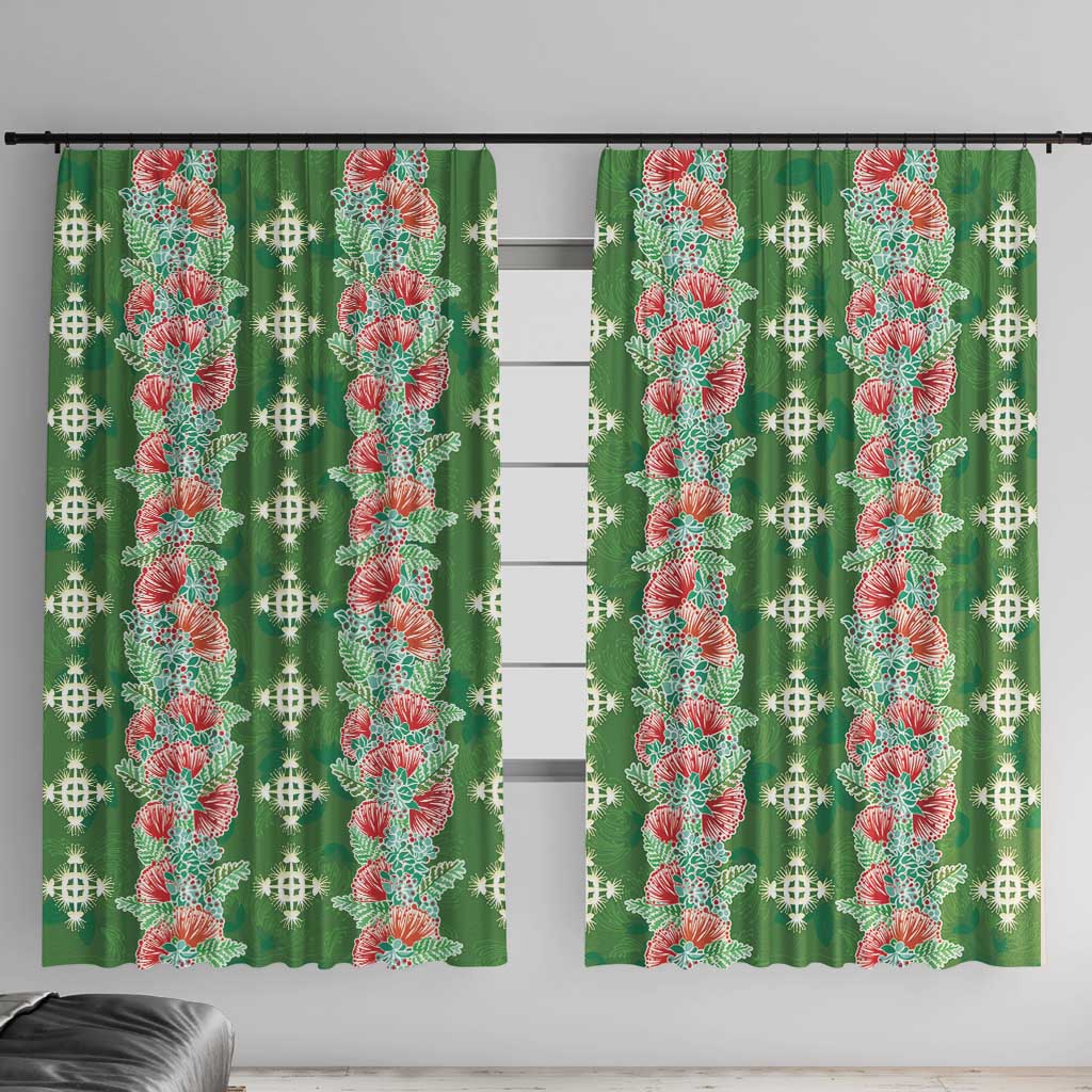 Hawaii Ohia Lehua Window Curtain Tropical Vibes Green LT05 With Hooks Green - Polynesian Pride
