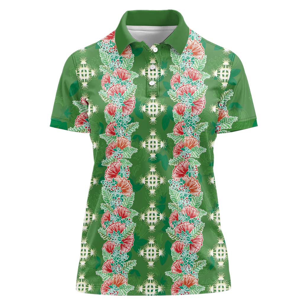 Hawaii Ohia Lehua Women Polo Shirt Tropical Vibes Green LT05 Female Green - Polynesian Pride