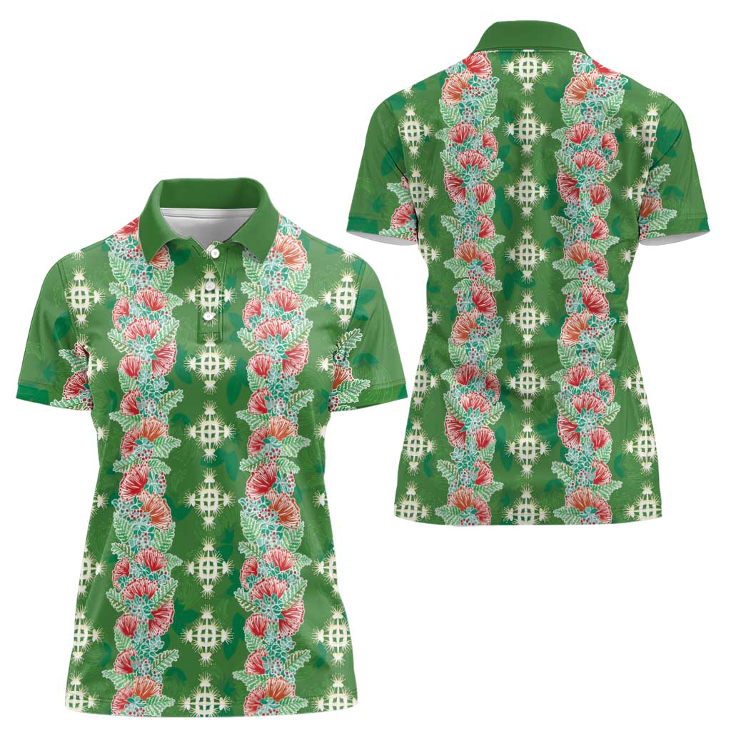 Hawaii Ohia Lehua Women Polo Shirt Tropical Vibes Green LT05 - Polynesian Pride