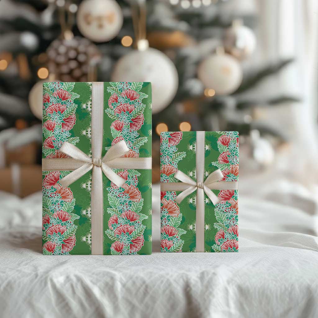 Hawaii Ohia Lehua Wrapping Paper Tropical Vibes Green