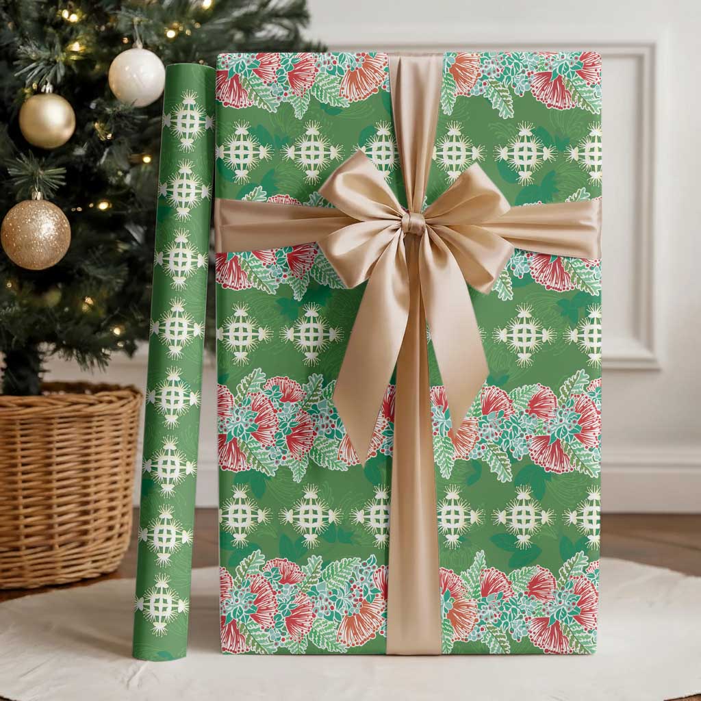 Hawaii Ohia Lehua Wrapping Paper Tropical Vibes Green