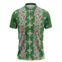 Hawaii Ohia Lehua Zipper Polo Shirt Tropical Vibes Green LT05 Green - Polynesian Pride
