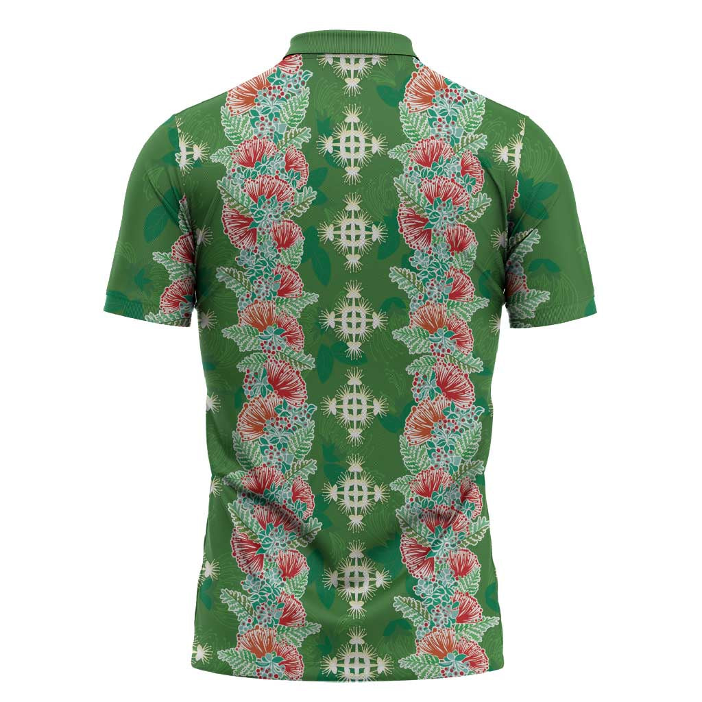 Hawaii Ohia Lehua Zipper Polo Shirt Tropical Vibes Green LT05 - Polynesian Pride
