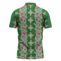 Hawaii Ohia Lehua Zipper Polo Shirt Tropical Vibes Green LT05 - Polynesian Pride