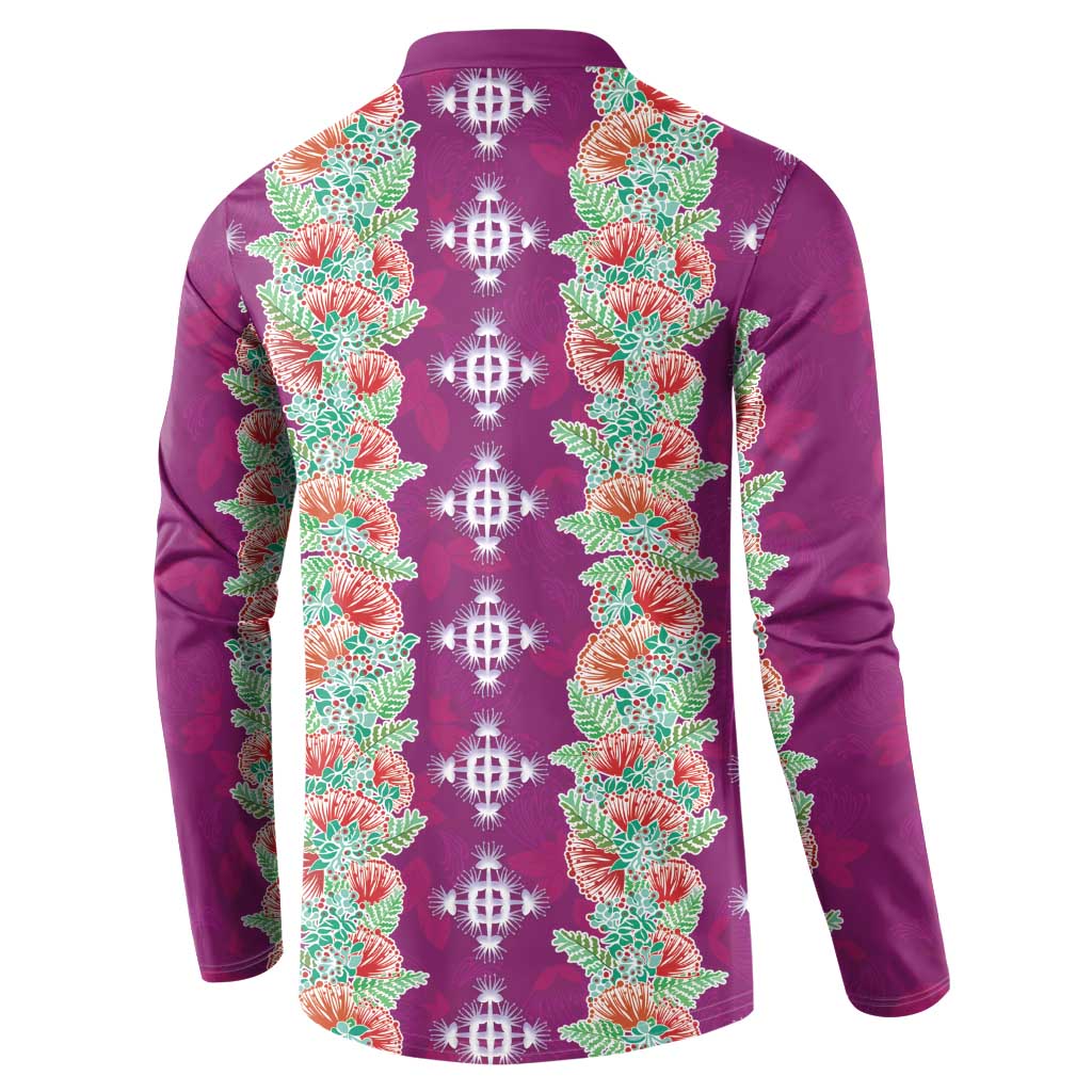 Hawaii Ohia Lehua Button Sweatshirt Tropical Vibes Fuchsia LT05 - Polynesian Pride