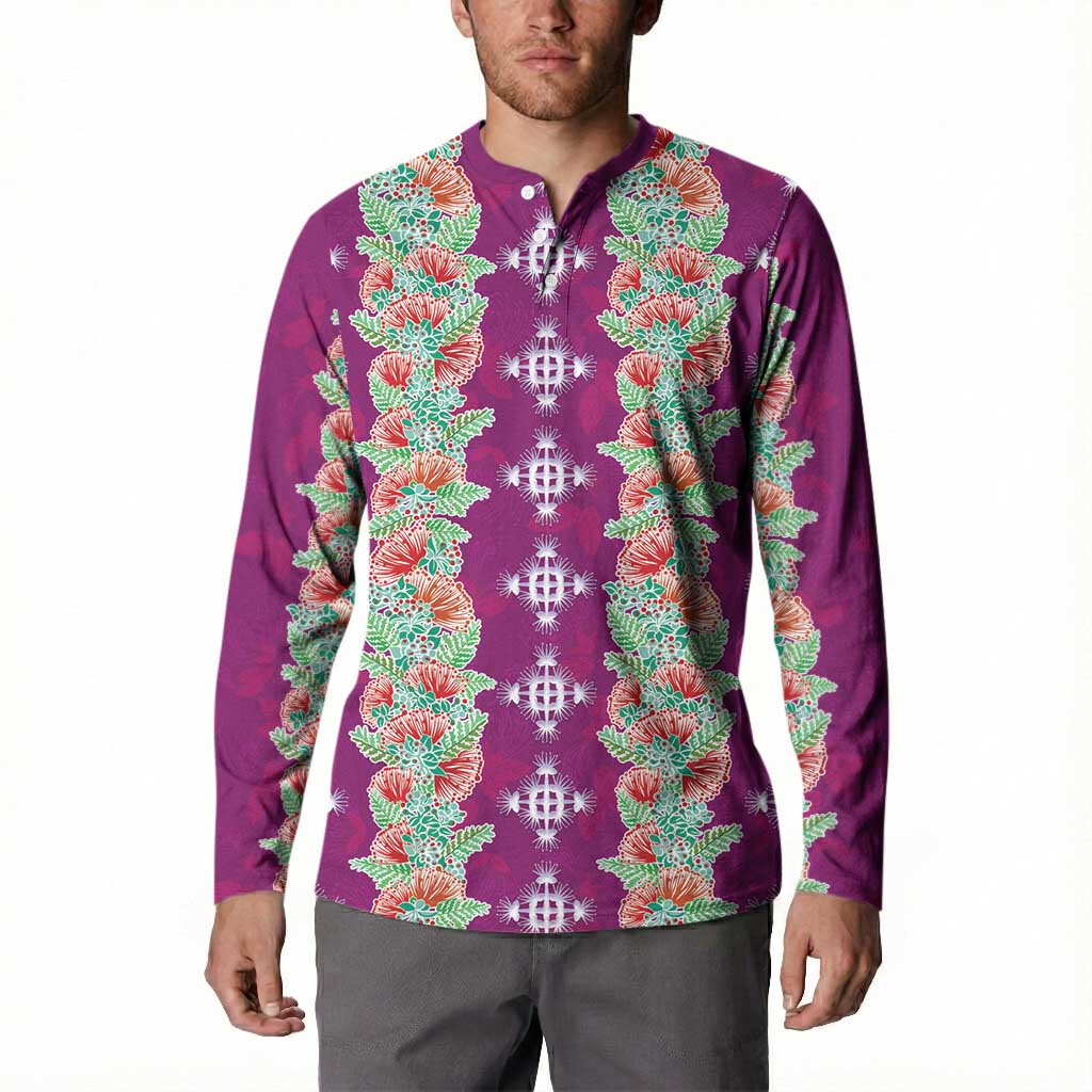 Hawaii Ohia Lehua Button Sweatshirt Tropical Vibes Fuchsia LT05 - Polynesian Pride
