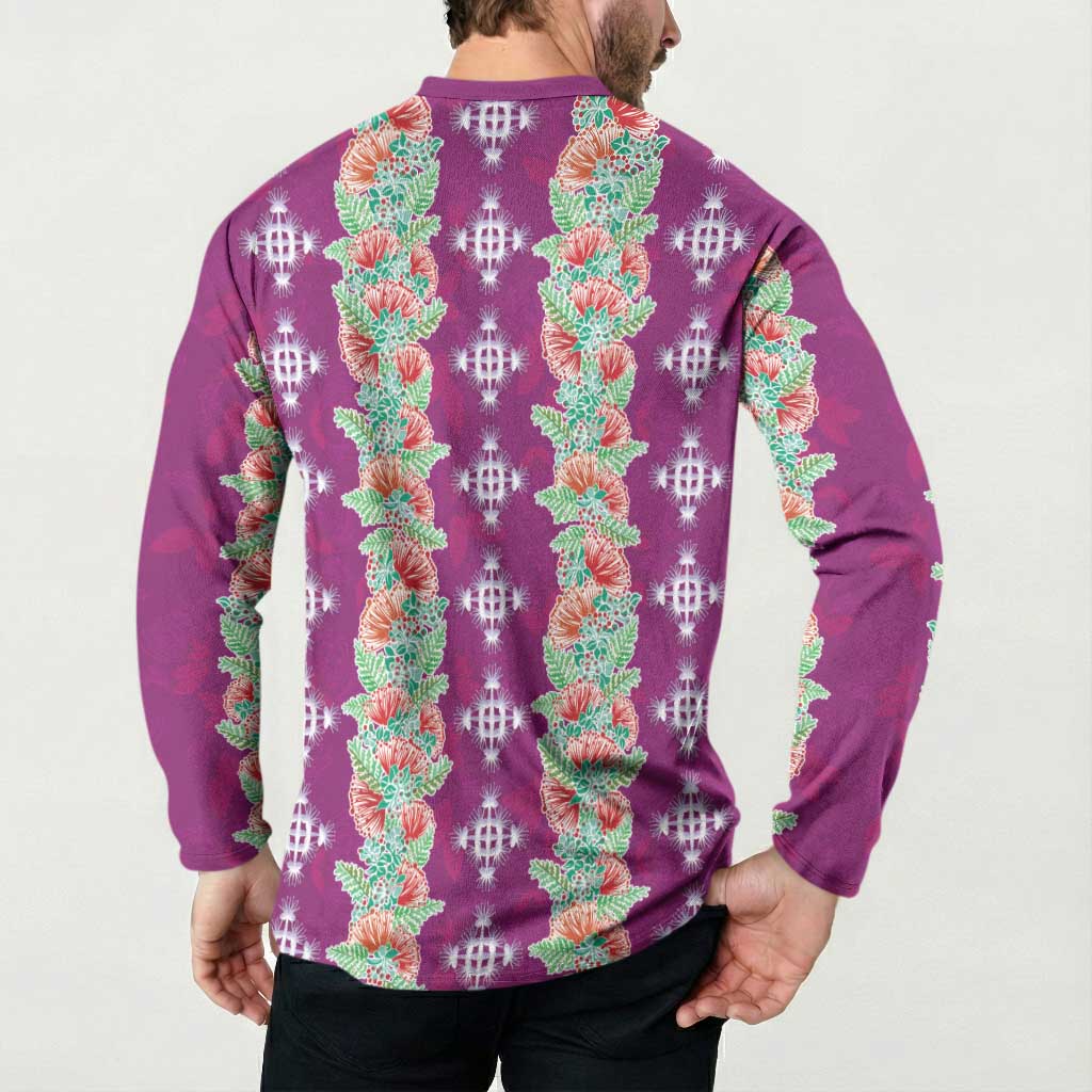 Hawaii Ohia Lehua Button Sweatshirt Tropical Vibes Fuchsia LT05 - Polynesian Pride