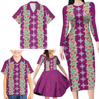 Hawaii Ohia Lehua Family Matching Long Sleeve Bodycon Dress and Hawaiian Shirt Tropical Vibes Fuchsia