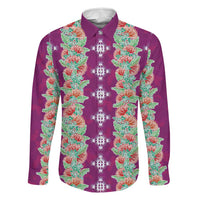 Hawaii Ohia Lehua Family Matching Long Sleeve Bodycon Dress and Hawaiian Shirt Tropical Vibes Fuchsia