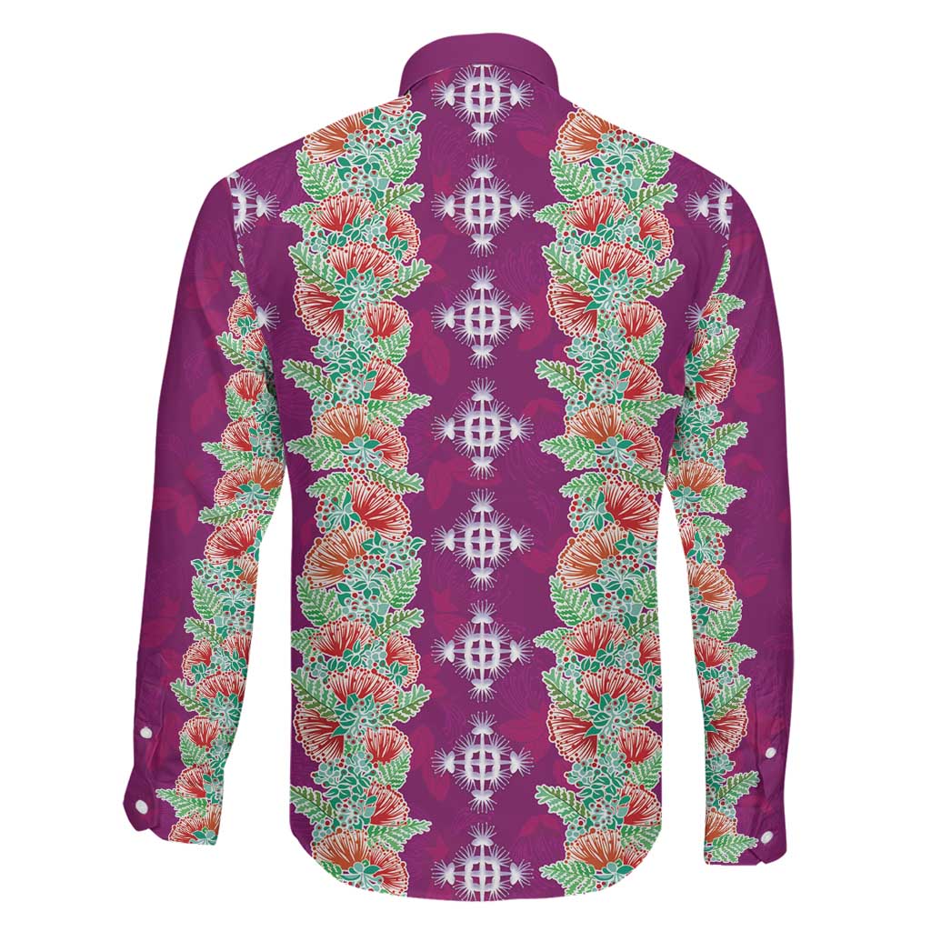 Hawaii Ohia Lehua Family Matching Long Sleeve Bodycon Dress and Hawaiian Shirt Tropical Vibes Fuchsia