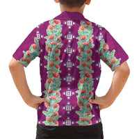 Hawaii Ohia Lehua Family Matching Off The Shoulder Long Sleeve Dress and Hawaiian Shirt Tropical Vibes Fuchsia