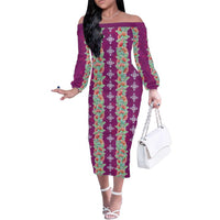 Hawaii Ohia Lehua Family Matching Off The Shoulder Long Sleeve Dress and Hawaiian Shirt Tropical Vibes Fuchsia