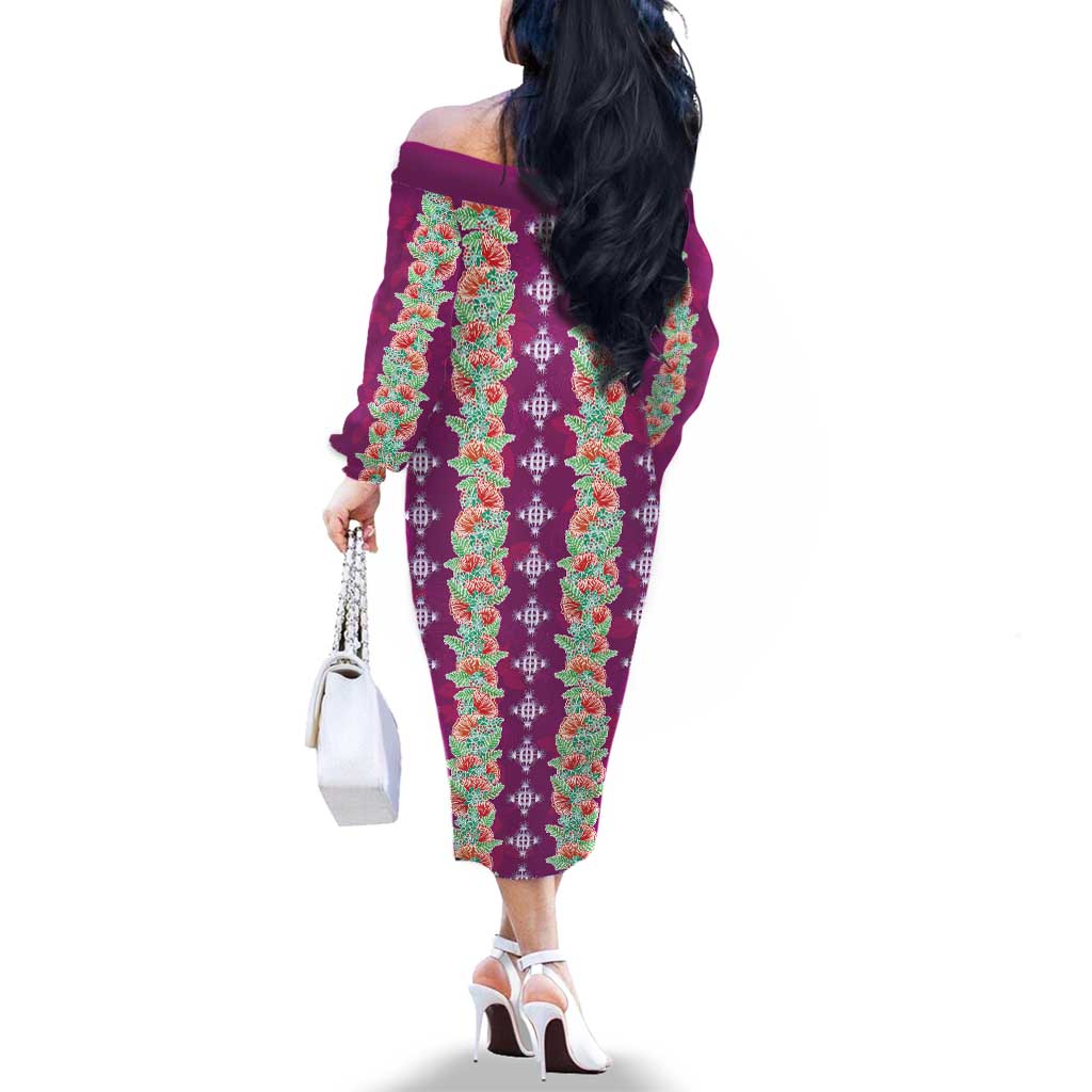 Hawaii Ohia Lehua Family Matching Off The Shoulder Long Sleeve Dress and Hawaiian Shirt Tropical Vibes Fuchsia