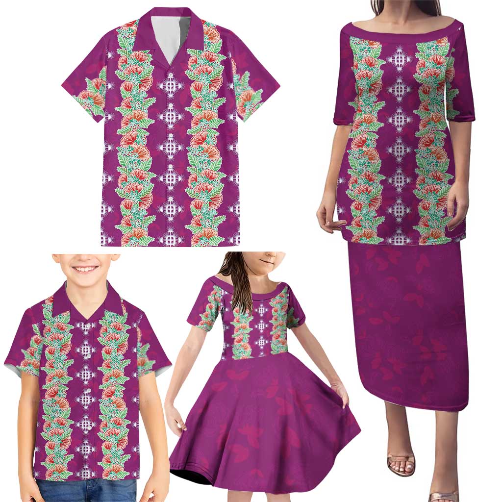 Hawaii Ohia Lehua Family Matching Puletasi and Hawaiian Shirt Tropical Vibes Fuchsia