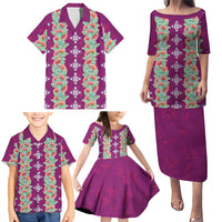 Hawaii Ohia Lehua Family Matching Puletasi and Hawaiian Shirt Tropical Vibes Fuchsia