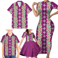 Hawaii Ohia Lehua Family Matching Short Sleeve Bodycon Dress and Hawaiian Shirt Tropical Vibes Fuchsia