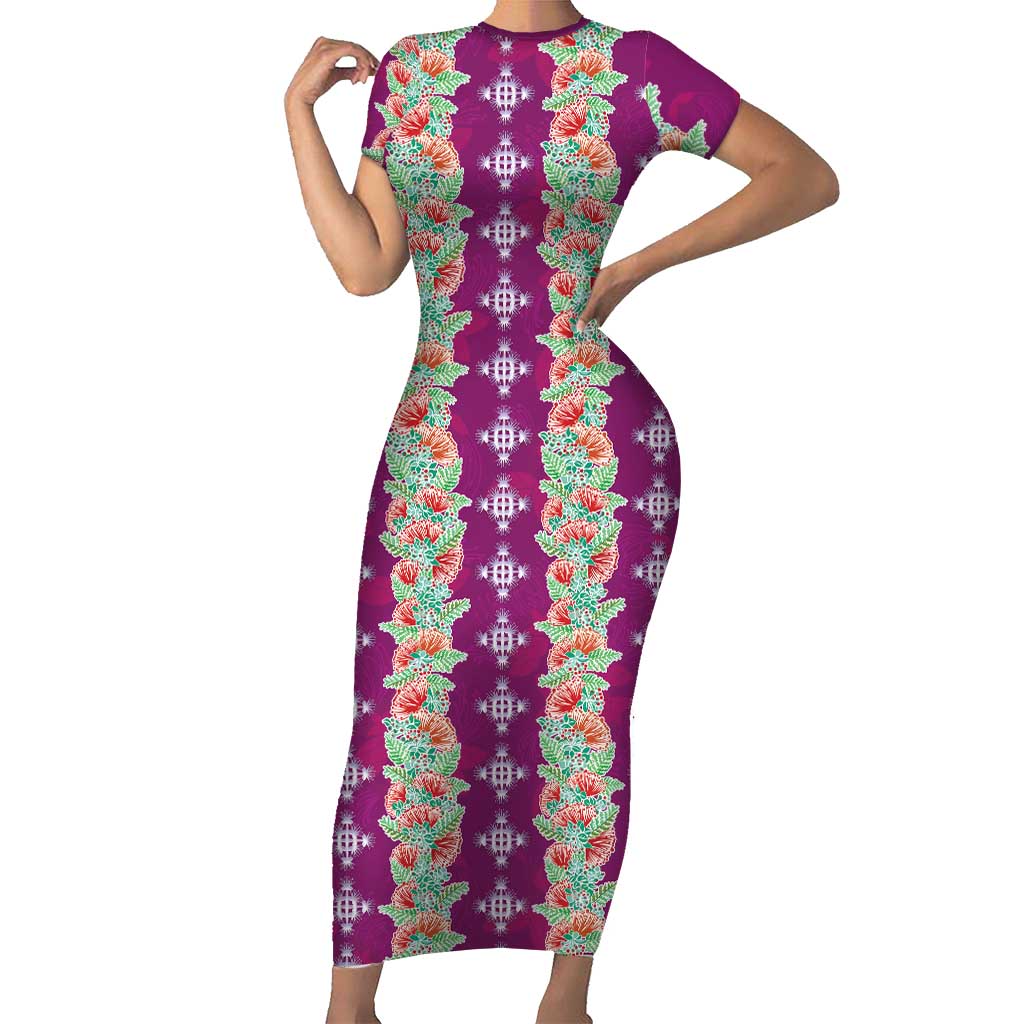 Hawaii Ohia Lehua Family Matching Short Sleeve Bodycon Dress and Hawaiian Shirt Tropical Vibes Fuchsia