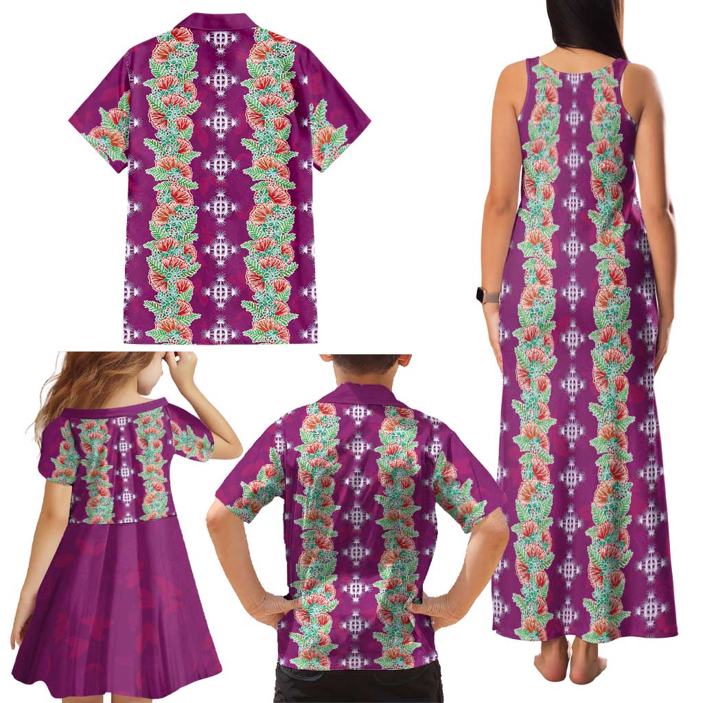 Hawaii Ohia Lehua Family Matching Tank Maxi Dress and Hawaiian Shirt Tropical Vibes Fuchsia