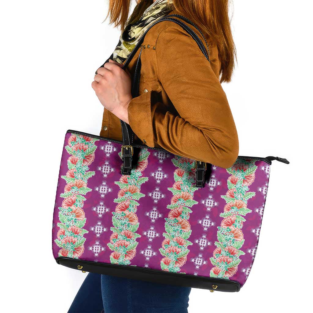 Hawaii Ohia Lehua Leather Tote Bag Tropical Vibes Fuchsia LT05 Fuchsia - Polynesian Pride