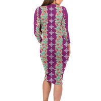 Hawaii Ohia Lehua Long Sleeve Bodycon Dress Tropical Vibes Fuchsia LT05 - Polynesian Pride