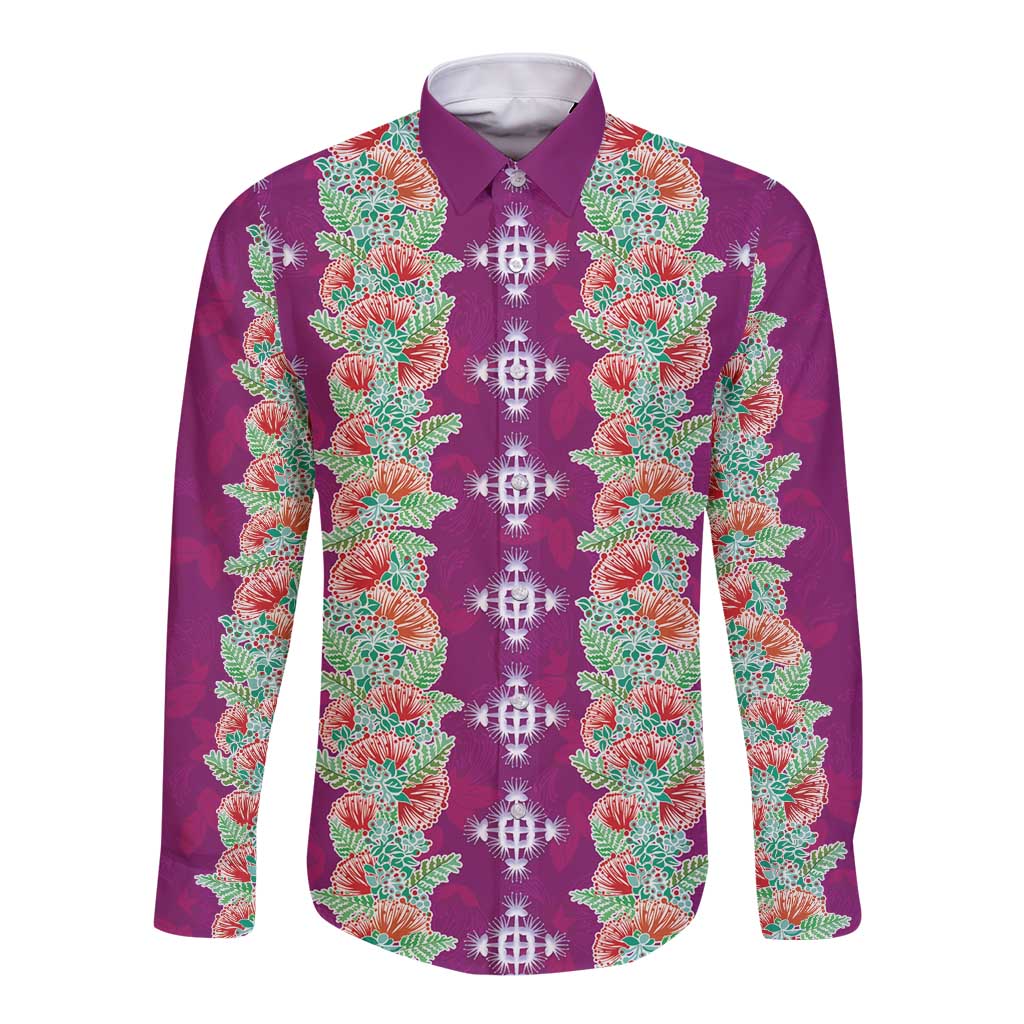 Hawaii Ohia Lehua Long Sleeve Button Shirt Tropical Vibes Fuchsia LT05 Unisex Fuchsia - Polynesian Pride