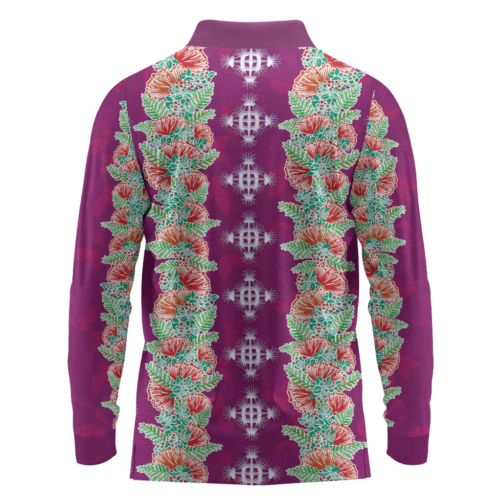 Hawaii Ohia Lehua Long Sleeve Polo Shirt Tropical Vibes Fuchsia LT05 - Polynesian Pride
