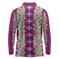 Hawaii Ohia Lehua Long Sleeve Polo Shirt Tropical Vibes Fuchsia LT05 - Polynesian Pride