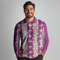 Hawaii Ohia Lehua Long Sleeve Polo Shirt Tropical Vibes Fuchsia LT05 - Polynesian Pride
